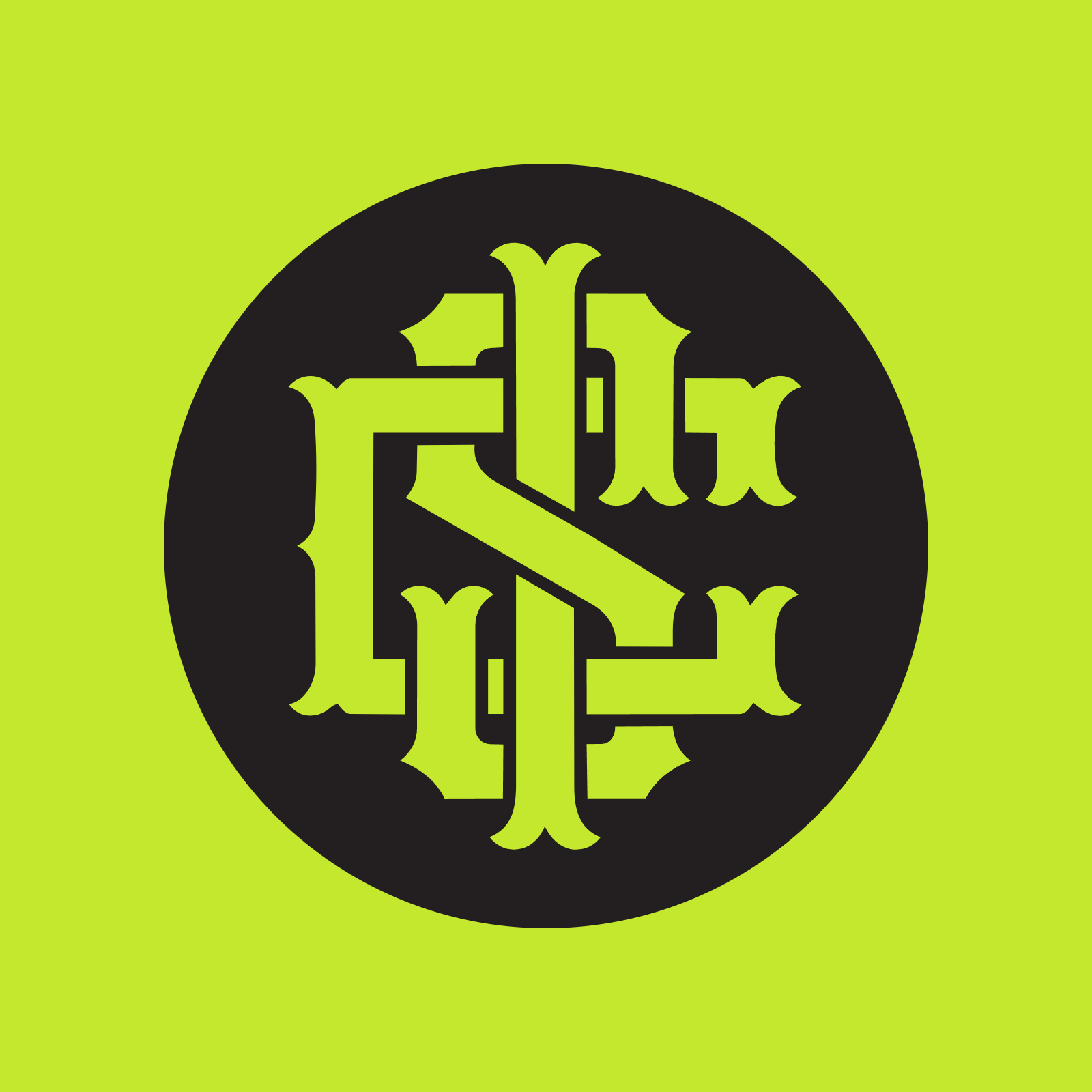 Home Issued Supply Co. ISC monogram icon disc, Hi-Vis Lime